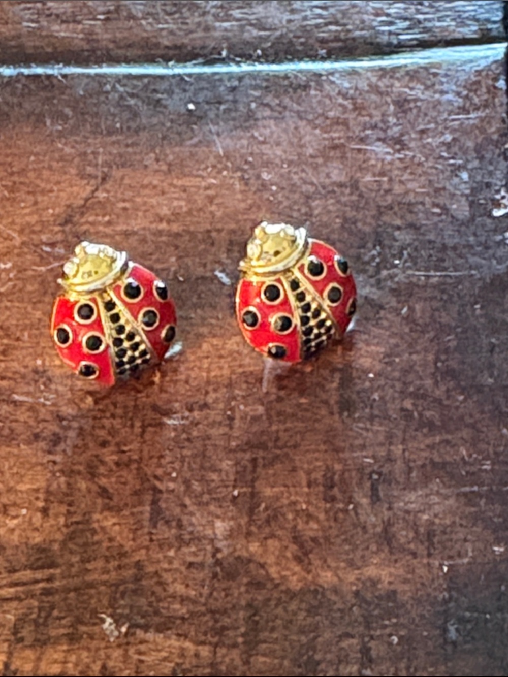 kate spade Red and Black Ladybug Stud Earrings with Gold Accents